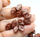 12x7mm Brown copper leaf beads, czech glass, 30pc