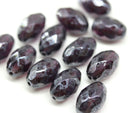 12x8mm Dark purple barrel Czech glass fire polished oval beads luster, 6Pc