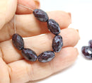 12x8mm Dark purple barrel Czech glass fire polished oval beads luster, 6Pc