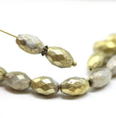 12x8mm Gray barrel golden flakes Czech glass fire polished oval beads, 6Pc