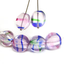 15mm Large pink cube Czech glass beads, blue green stripes, 4pc