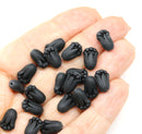 12x8mm Frosted black tulip beads, Czech glass flower - 20Pc
