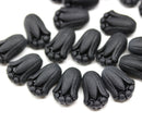 12x8mm Frosted black tulip beads, Czech glass flower - 20Pc