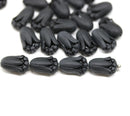 12x8mm Frosted black tulip beads, Czech glass flower - 20Pc