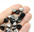 9mm Black leaf silver coating Heart shaped triangle Czech glass leaves - 30pc