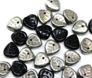 9mm Black leaf silver coating Heart shaped triangle Czech glass leaves - 30pc