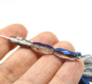 15x6mm Long bicones Crystal clear czech glass beads metallic blue - 10Pc