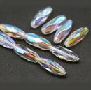15x6mm Long bicones Crystal clear czech glass beads AB finish - 10Pc