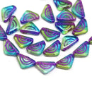 12x7mm Blue green triangle beads purple ornament Czech glass, 25Pc