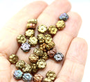 6mm Golden metallic daisy flower czech glass beads, 30pc