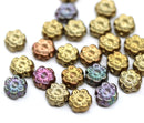 6mm Golden metallic daisy flower czech glass beads, 30pc