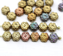 6mm Golden metallic daisy flower czech glass beads, 30pc
