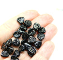 9mm Black leaf gold wash Heart shaped triangle Czech glass leaves - 30pc