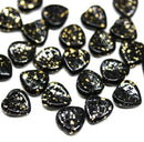 9mm Black leaf gold wash Heart shaped triangle Czech glass leaves - 30pc