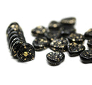 9mm Black leaf gold wash Heart shaped triangle Czech glass leaves - 30pc