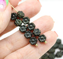 6mm Dark green daisy flower czech glass beads, 30pc
