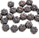 6mm Black copper metallic daisy flower czech glass beads, 30pc