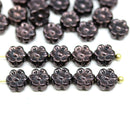 6mm Black copper metallic daisy flower czech glass beads, 30pc
