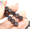 6mm Black copper metallic daisy flower czech glass beads, 30pc
