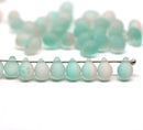 5x7mm Frosted green pink glass drops, czech teardrop beads - 40pc