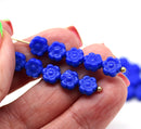 6mm Dark blue daisy flower czech glass beads, 30pc