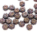 6mm Dark copper  daisy flower czech glass beads, 30pc