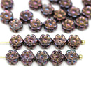 6mm Dark copper  daisy flower czech glass beads, 30pc