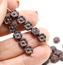 6mm Dark copper  daisy flower czech glass beads, 30pc