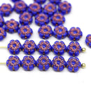6mm Dark blue copper daisy flower czech glass beads, 30pc