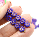6mm Dark blue copper daisy flower czech glass beads, 30pc
