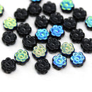 6mm Black daisy flower czech glass beads luster, 30pc