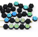 6mm Black daisy flower czech glass beads luster, 30pc