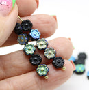 6mm Black daisy flower czech glass beads luster, 30pc