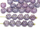 6mm Purple daisy flower czech glass beads, 30pc