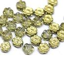 6mm Golden daisy flower czech glass beads, 30pc