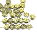 6mm Golden daisy flower czech glass beads, 30pc