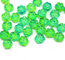6mm Green blue daisy flower czech glass beads, 30pc