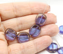 14x12mm Blue oval beads czech glass, purple luster, 4Pc