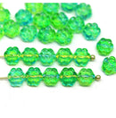 6mm Green blue daisy flower czech glass beads, 30pc
