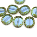 14x12mm Picasso blue oval beads czech glass, 4Pc