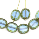 14x12mm Picasso blue oval beads czech glass, 4Pc