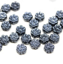 6mm Black daisy flower czech glass beads, 30pc