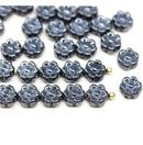 6mm Black daisy flower czech glass beads, 30pc