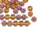 6mm Brown copper daisy flower czech glass beads, 30pc