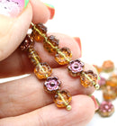 6mm Brown copper daisy flower czech glass beads, 30pc