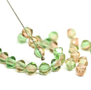6mm Grass green peach bicone czech glass pressed beads, 30Pc