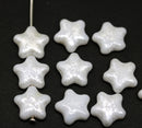 12mm White czech glass star beads, silver wash, 10pc