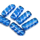 25x11mm Capri blue Rectangular czech glass beads silver wash, 6Pc