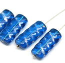 25x11mm Capri blue Rectangular czech glass beads silver wash, 6Pc