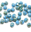4mm Turquoise blue rustic wash Czech glass fire polished round beads 40pc
